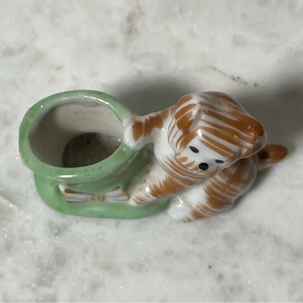 Vintage Puppy Dog & Top Hat Porcelain Toothpick Holder - Made in Occupied Japan - Picture 2 of 4